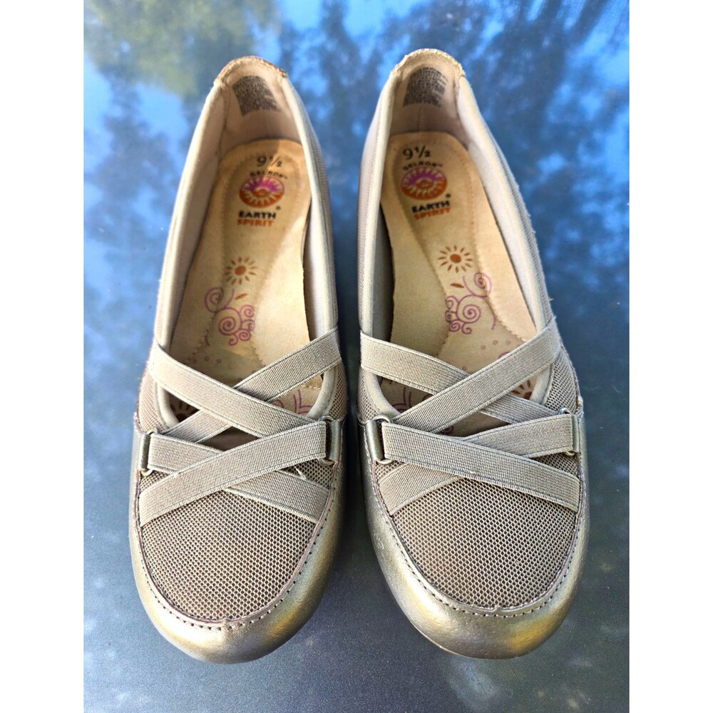 Earth Spirit W 9.5 Peni Mary Jane Ballet Flats Taupe Leather Comfort Euro Sporty